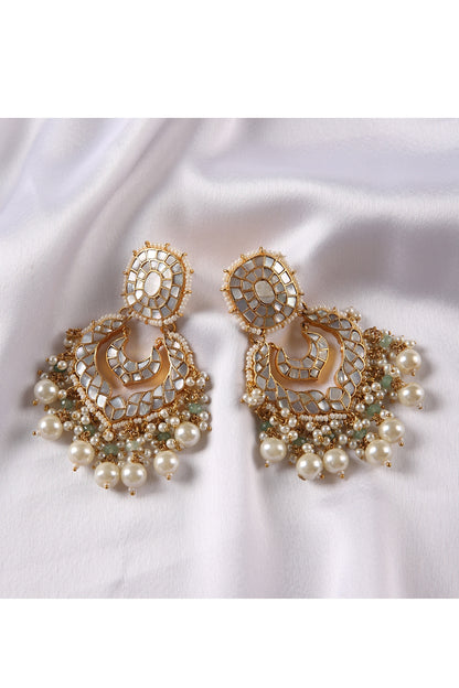 Gold Plated White Pearl Chandbali Earrings