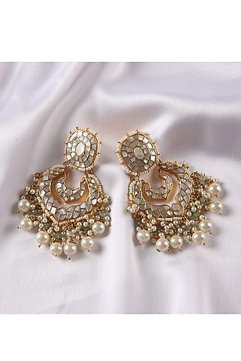Gold Plated White Pearl Chandbali Earrings