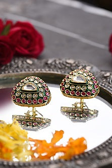 Gold Plated Red & Green Zircon Stud Earrings