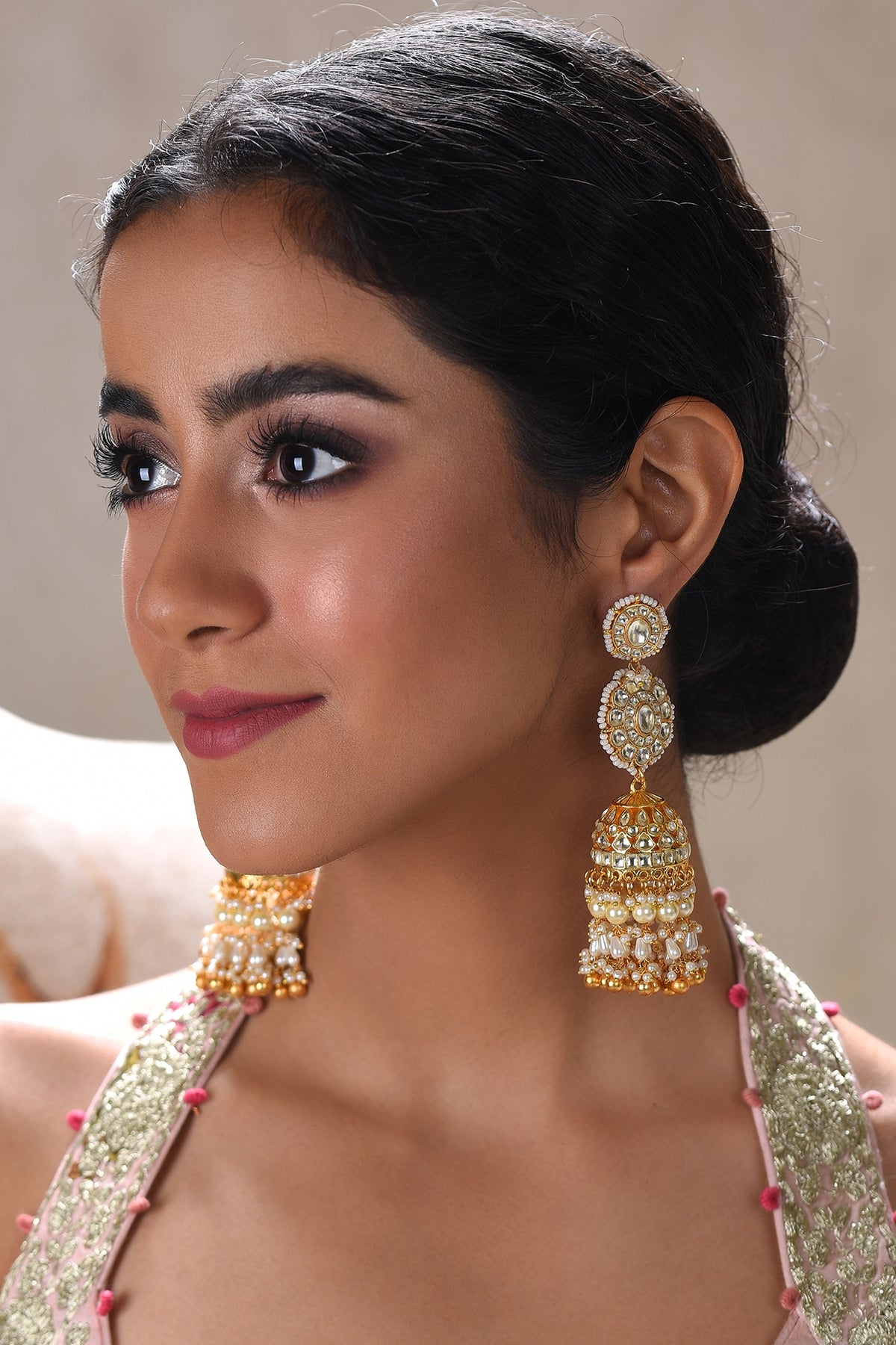 Gold Plated White Pearl Jhumka Earrings