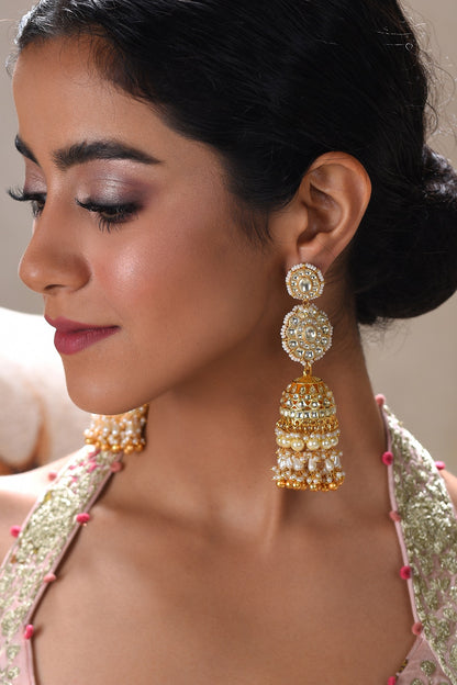 Gold Plated White Pearl Jhumka Earrings