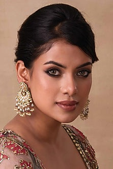 Gold Plated Ruby & Green Onyx Chandbali Earrings