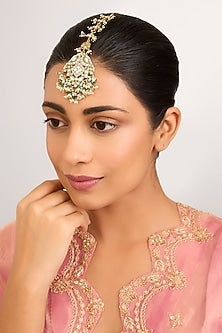 Gold Finish Kundan Polki Maangtikka