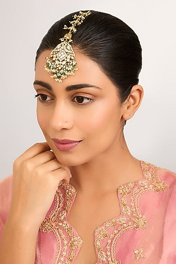 Gold Finish Kundan Polki Maangtikka