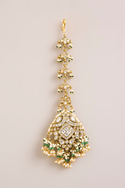 Gold Finish Kundan Polki Maangtikka