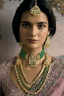 Gold Finish Green Kundan Polki Long Necklace