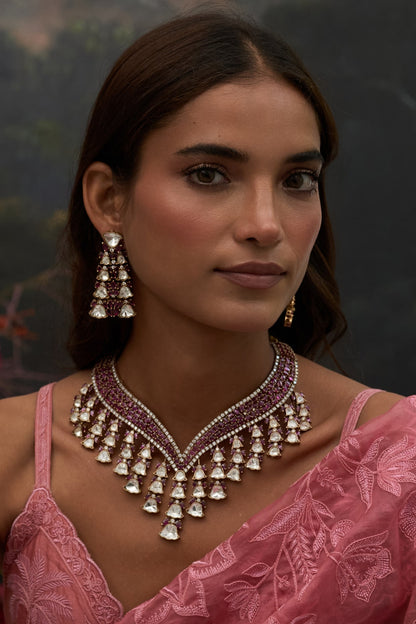 Gold Finish Red Zircon Necklace Set