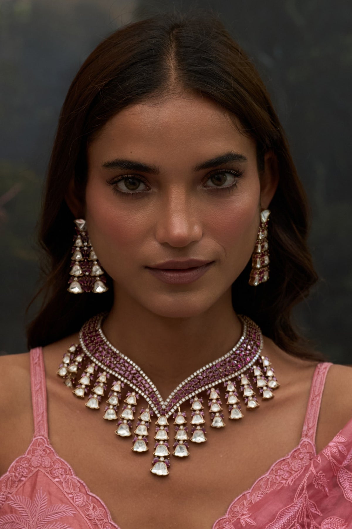 Gold Finish Red Zircon Necklace Set