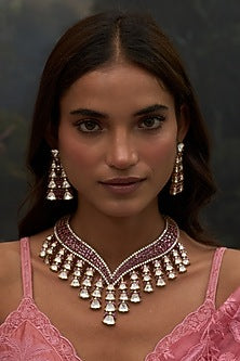 Gold Finish Red Zircon Necklace Set