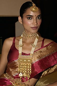 Gold Finish Green Kundan Polki Long Necklace
