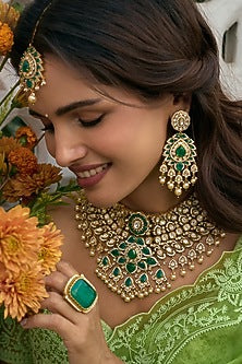 Antique Gold Finish Green Zircon Necklace Set