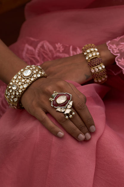 Gold Finish Kundan Polki Bangle