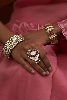 Gold Finish Kundan Polki Bangle