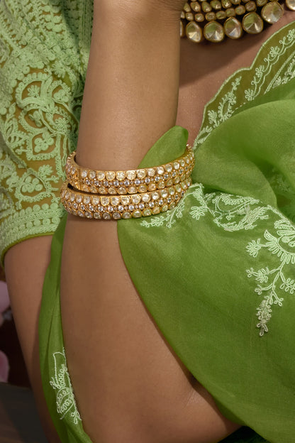 Gold Finish Moissanite Polki Bangles (Set Of 2)