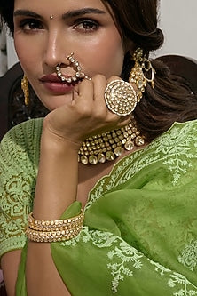 Gold Finish Moissanite Polki Bangles (Set Of 2)