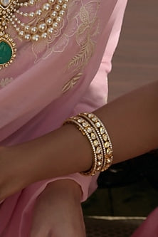 Gold Finish Moissanite Polki Bangles (Set Of 2)