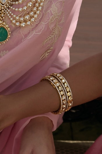 Gold Finish Moissanite Polki Bangles (Set Of 2)