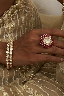 Gold Finish Moissanite Polki Bangles (Set Of 2)