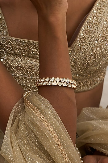 Gold Finish Moissanite Polki Bangles (Set Of 2)