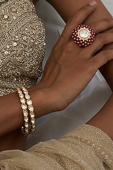 Gold Finish Moissanite Polki Bangles (Set Of 2)