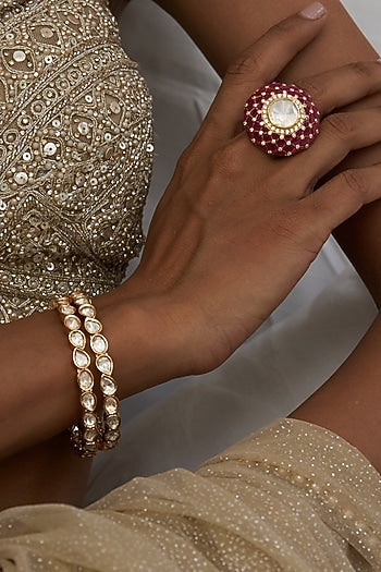 Gold Finish Moissanite Polki Bangles (Set Of 2)