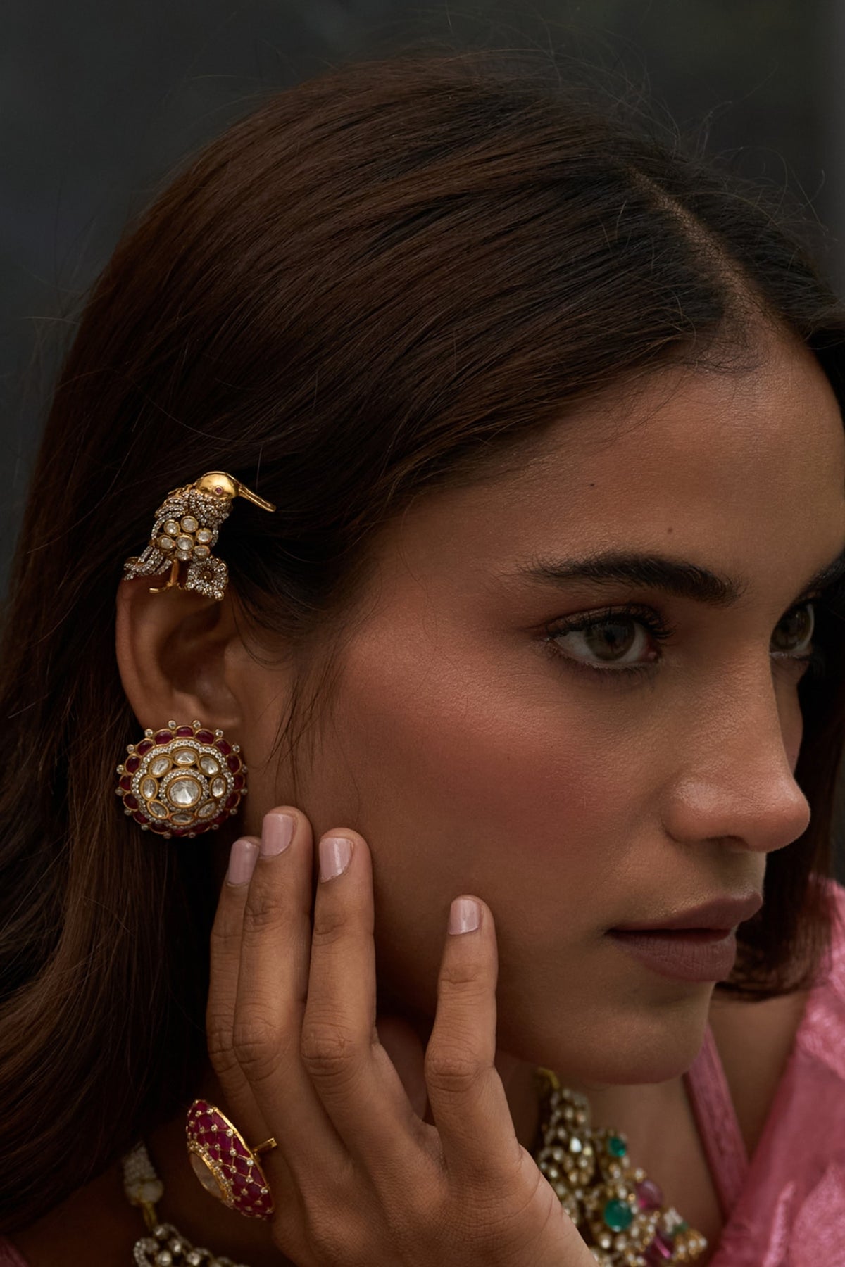Gold Finish Kundan Polki Stud Earrings