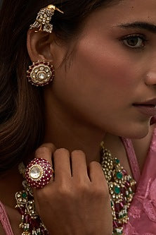 Gold Finish Kundan Polki Stud Earrings