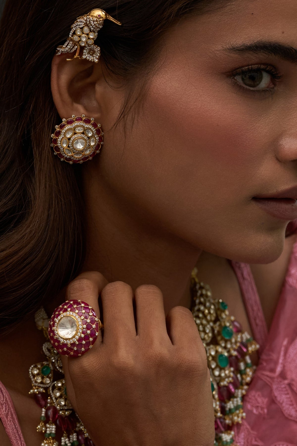 Gold Finish Kundan Polki Stud Earrings