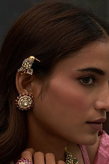 Gold Finish Kundan Polki Stud Earrings