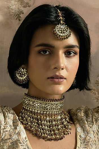 Gold Finish Kundan Polki Maangtikka