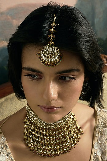 Gold Finish Kundan Polki Maangtikka