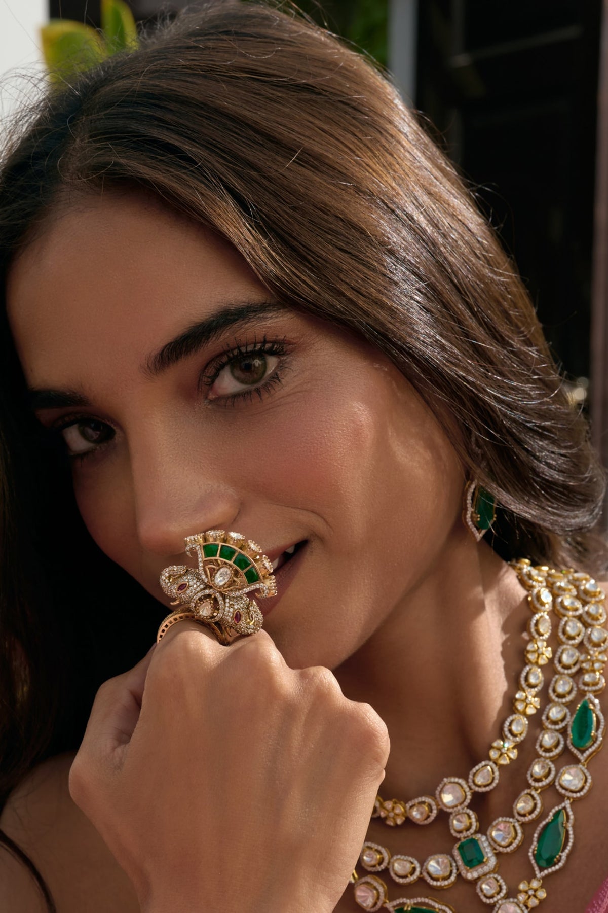 Gold Finish Kundan Polki Ring