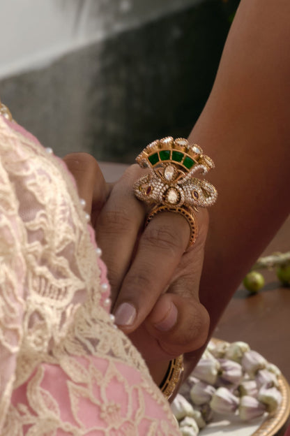 Gold Finish Kundan Polki Ring