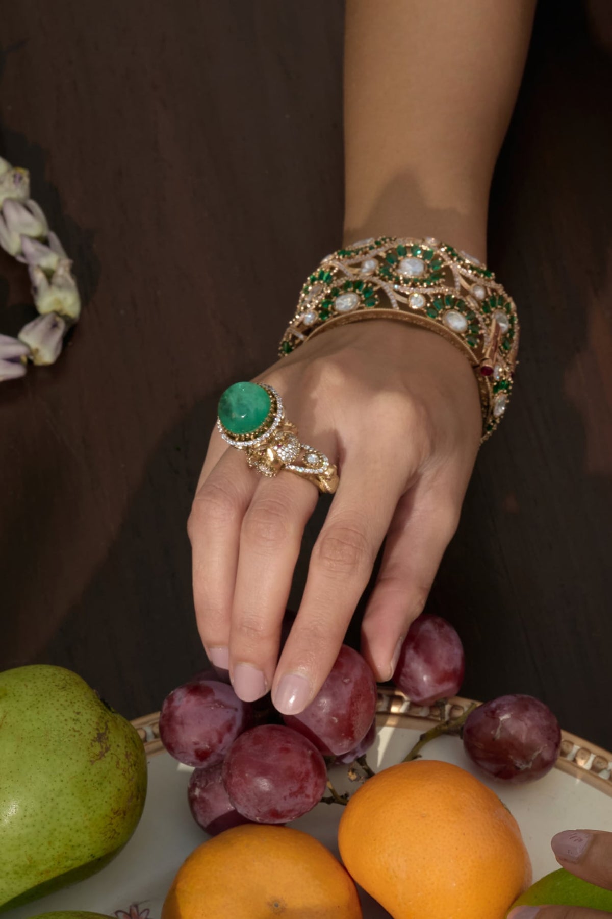 Gold Finish Kundan Polki Ring