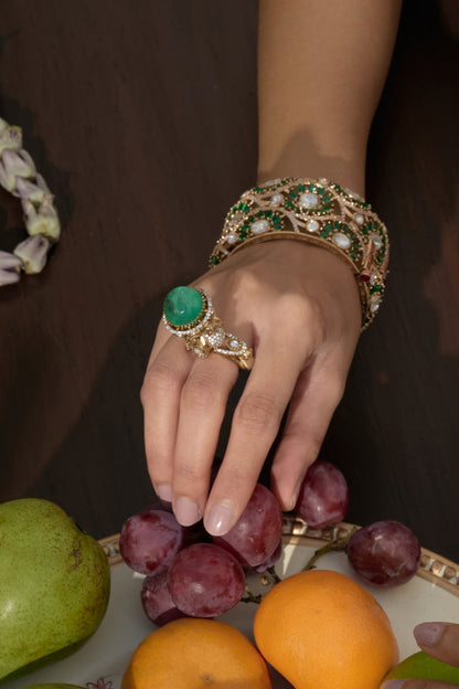 Gold Finish Kundan Polki Ring