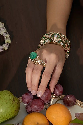 Gold Finish Kundan Polki Ring