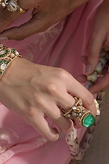 Gold Finish Kundan Polki Ring
