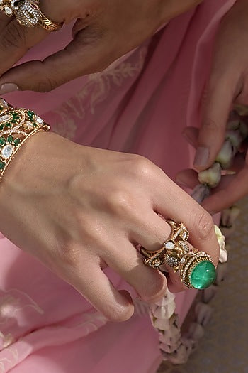 Gold Finish Kundan Polki Ring