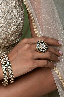 Gold Finish Kundan Polki Ring