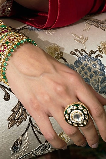 Gold Finish Kundan Polki Ring