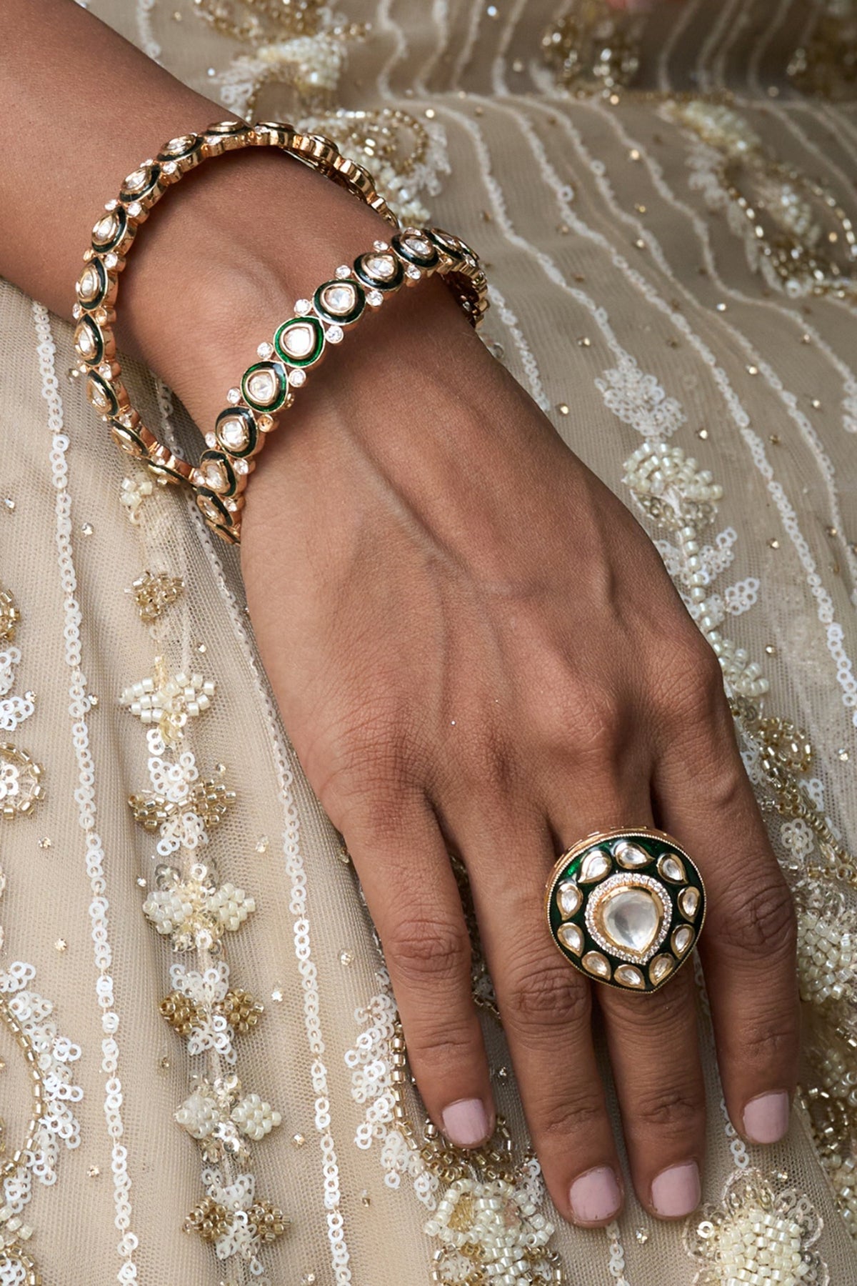 Gold Finish Kundan Polki Ring