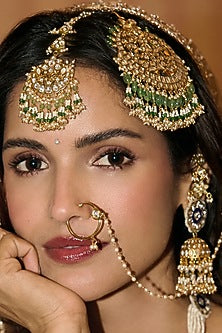 Gold Finish Kundan Polki & Pearl Nose Ring