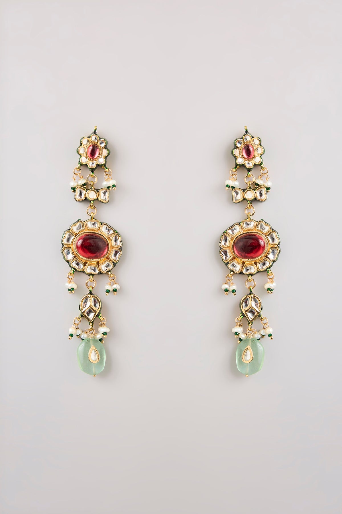 Gold Finish Multi-Colored Stone Necklace Set