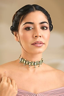 Gold Finish Emerald Stone Choker Necklace