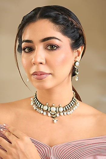 Gold Finish White Stone Necklace Set