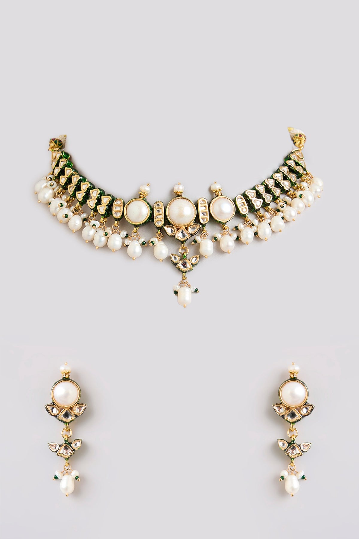 Gold Finish White Stone Necklace Set