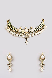 Gold Finish White Stone Necklace Set