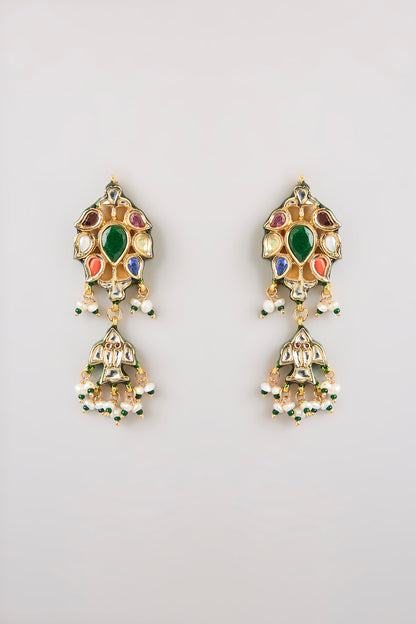 Gold Finish Emerald Stone Dangler Earrings