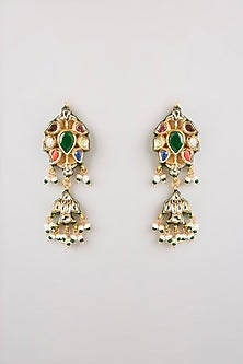 Gold Finish Emerald Stone Dangler Earrings