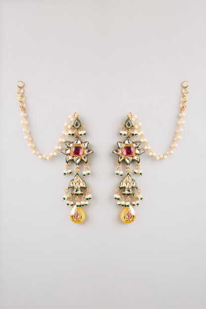 Gold Finish Multi-Colored Stone Dangler Earrings